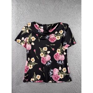 Leslie Fay Shirt Women 14 Floral Short Sleeve Cottagecore Peasant Colorful Coast